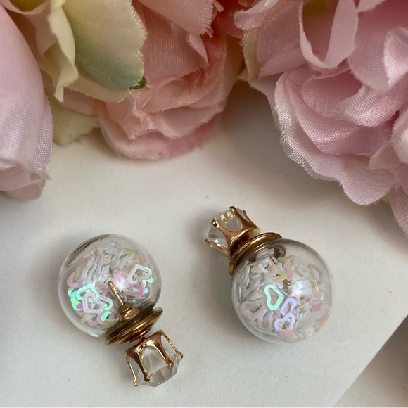 Double Stud Iridescent Heart Confetti Earrings - Picture 3 of 16